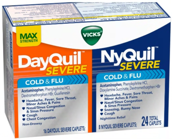 VICKS DAYQUIL/NYQUIL SEVERE COLD & FLU CAPLETS 24 CT , TABLETS