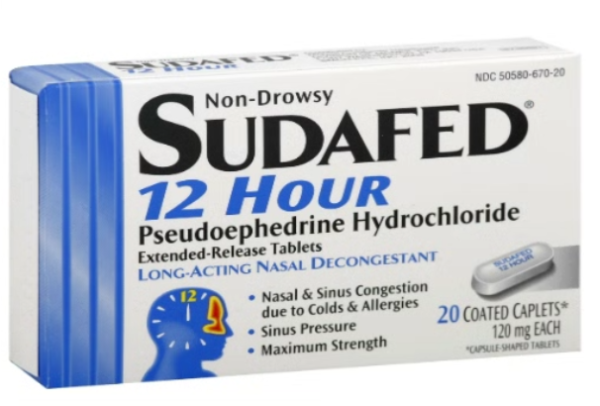 SUDAFED SIN/CONG 12H TB 120MG 20 , TABLETS