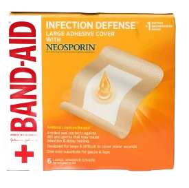 BAND-AID INFECTION DEFENSE ADHESIVE COVER WITH NEOSPORIN LARGE 6 CT , ADHESIVE PATCHES