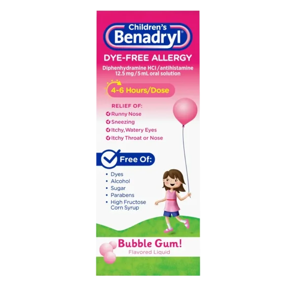 BENADRYL CHILDREN'S ALLERGY RELIEF LIQUID BUBBLEGUM 4 OZ , LIQUID